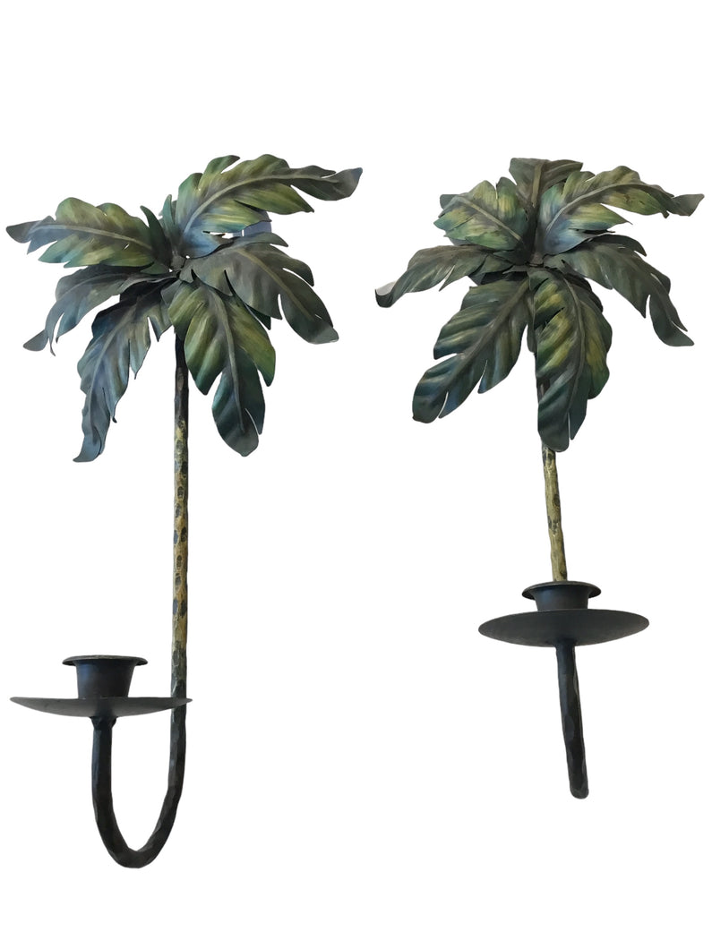 PAIR VERDE GRIS PALM CANDLE HOLDERS