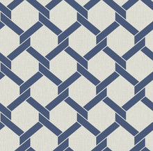 Load image into Gallery viewer, Enjoy a modern update to the classic trellis design with this wallpaper! Blue hexagon framing, with a sharp twist where ea...
