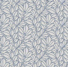 Load image into Gallery viewer, This leaf wallpaper is perfectly poised between elegant and playful. The plump, curling leaves are illustrated in bold blu...