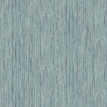 Load image into Gallery viewer, Enjoy vibrant color and depth with this teal faux grasscloth wallpaper! The blend of seafoam, teal, navy and gold strips m...