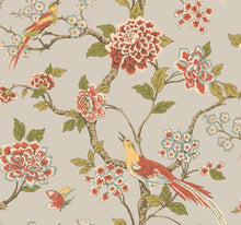 Load image into Gallery viewer, teal gold lime pastel sage cream birds branches leaf leaves flowers floral butterfly butterflies