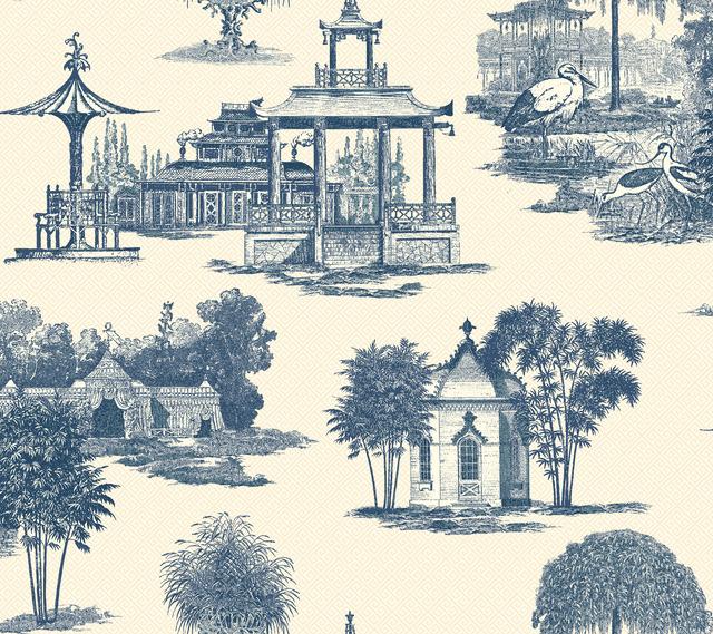 Ashford Toiles Seasons Toile 27' x 27 scenic Roll Wallpaper Color: Navy/Off-White