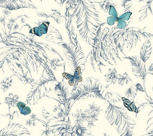 Load image into Gallery viewer, tropical palm leaf leaves butterfly butterflies botanicals aqua cobalt indigo
