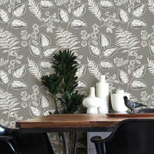 Load image into Gallery viewer, Grey Foliage Peel & Stick Wallpaper