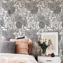 Load image into Gallery viewer, Black Secret Garden Peel & Stick Wallpaper