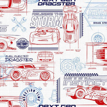 Load image into Gallery viewer, DISNEY AND PIXAR CARS SCHEMATIC PEEL & STICK WALLPAPER PEEL & STICK WALLPAPER