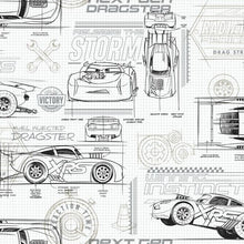Load image into Gallery viewer, DISNEY AND PIXAR CARS SCHEMATIC PEEL & STICK WALLPAPER PEEL & STICK WALLPAPER