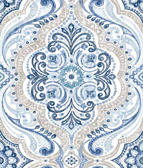 Damask Wallpaper Blue Color on Dark Background Pattern Wallpaper Peel –  StickerBrand