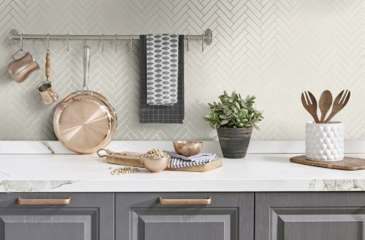 Herringbone Inlay - Warm Stone & Metallic Pearl