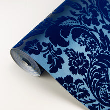 Load image into Gallery viewer, Shadow Blue Damask Wallpaper