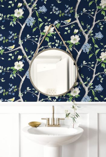 Floral Trail - Navy Blue & Spring Green