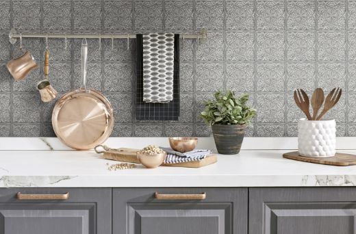 Faux Embossed Tile - Metallic Silver & Charcoal