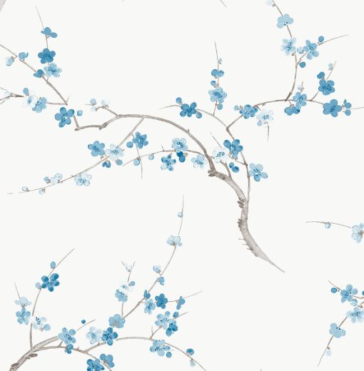 Cherry Blossom Floral - Pacific Blue & White