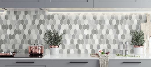 Brushed Hex Tile - Icy Grey & Nickel