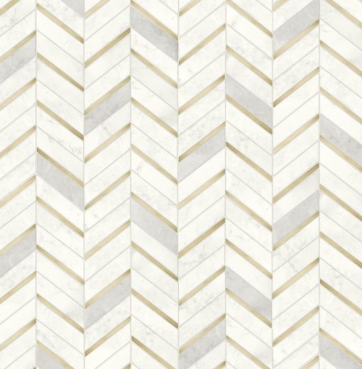 Chevron Marble Tile - Metallic Gold & Pearl Gray