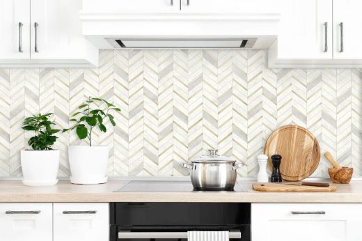 Chevron Marble Tile - Metallic Silver & Pearl Gray