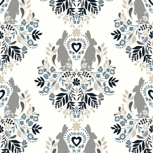 Spring Damask - Bluestone & Grey