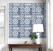 Load image into Gallery viewer, GARDEN TRELLIS NAVY BLUE PEEL AND STICK WALLPAPER