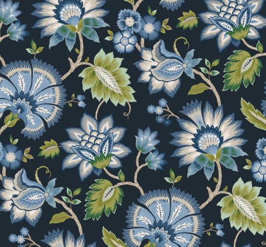 Jacobean Blossom Floral - Fandango Pink & Bluebird