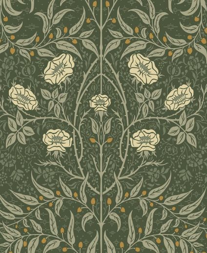 Stenciled Floral - Navy & Sage