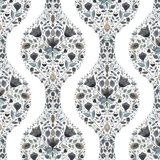 Floral Ogee - Steel & Rustic Taupe