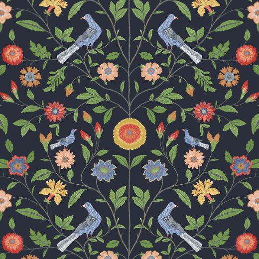 Bird Toile - Midnight Blue