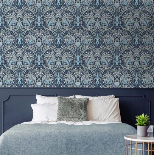 Bird Ogee - Navy & Fern Green
