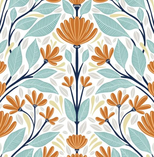 Folk Floral - Verdigris & Orange