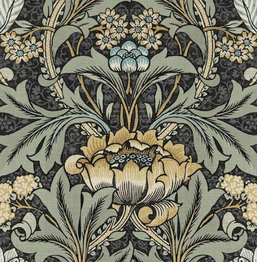 Acanthus Floral - Denim Blue & Salmon
