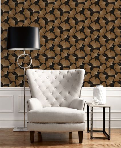 Tossed Ginkgo Leaf - Ebony & Metallic Copper