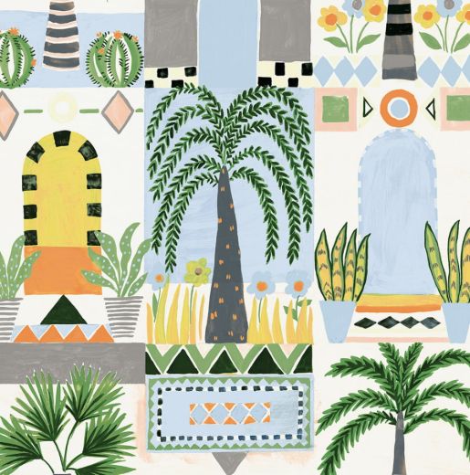 Tropical Facade - Sky Blue & Off-White