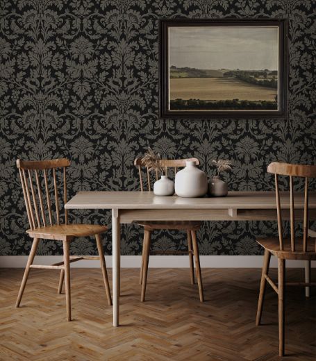 Ansel Damask - Ebony & Pavestone