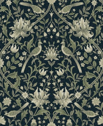Vintage Bird Ogee - Blue & Sage