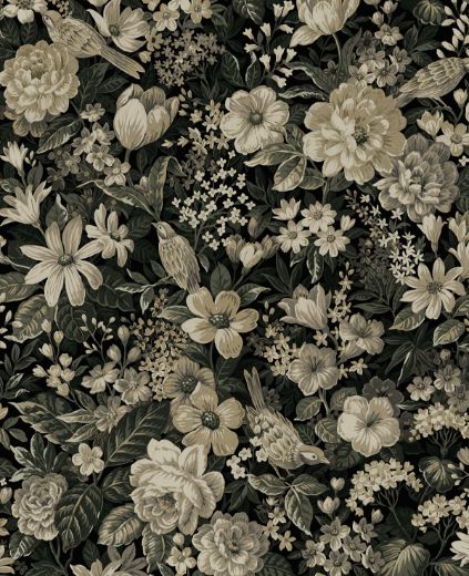 Vintage Bird Garden - Ebony & Pale Fern