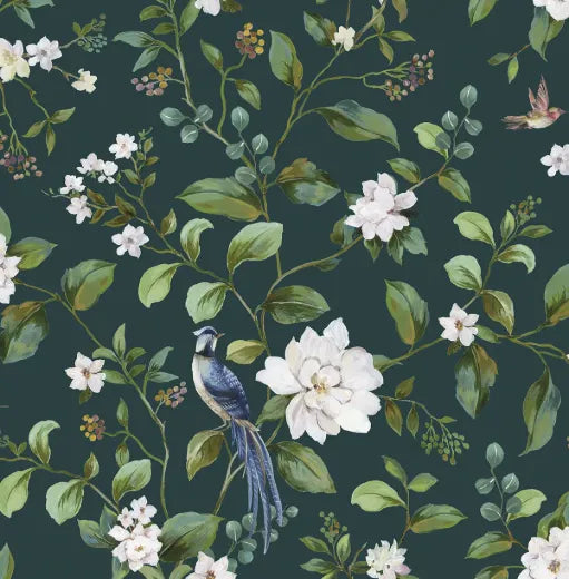 Chinoiserie Bird Vine - Teal