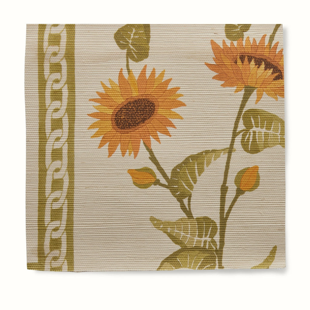 Sunflower Vignette Grasscloth Wallpaper by Peter Dunham - Green on Sky