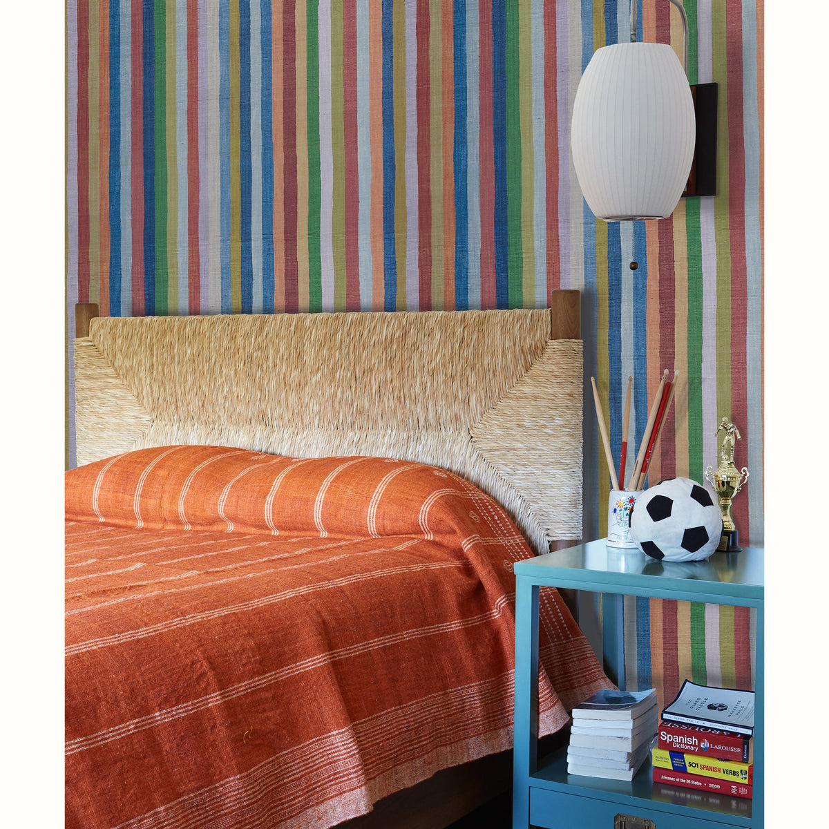 Jacob's Stripe Grasscloth Wallpaper by Peter Dunham - Blue/Green