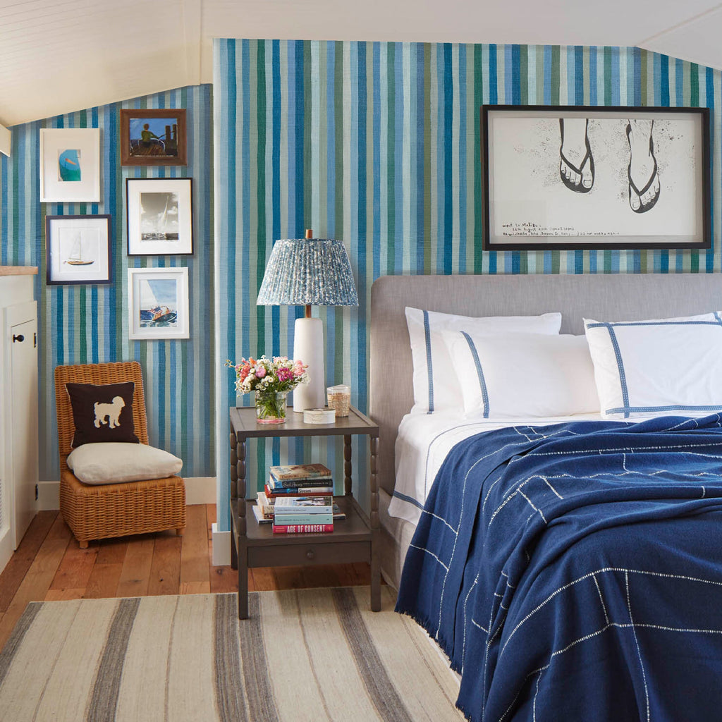 Jacob's Stripe Grasscloth Wallpaper by Peter Dunham - Blue/Pink