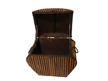 Load image into Gallery viewer, mid-century bamboo pencil reed dome-shaped trunk with brass accents