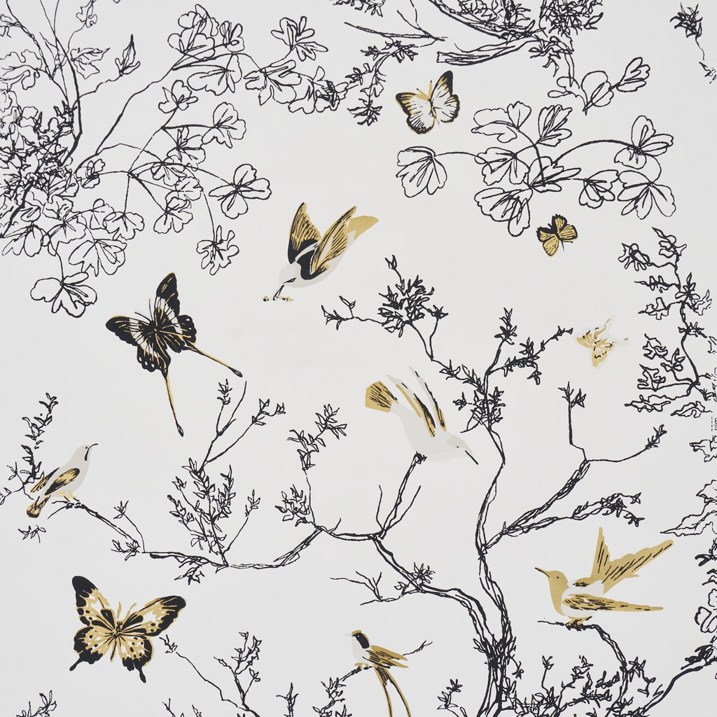 Birds & Butterflies Wallpaper - Black & Gold