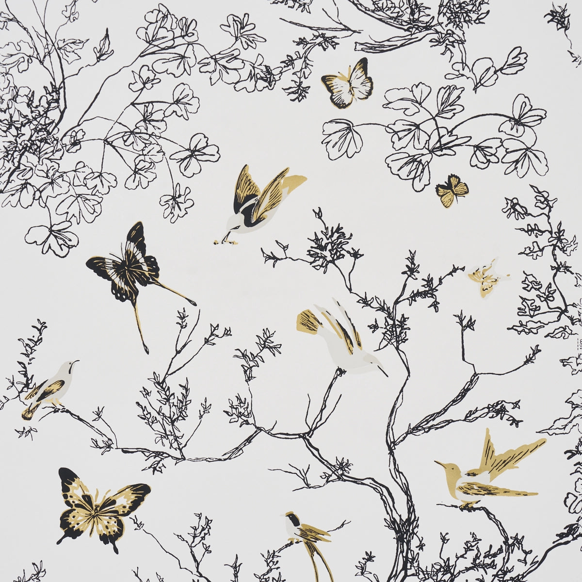 Birds & Butterflies Wallpaper - Black & Gold