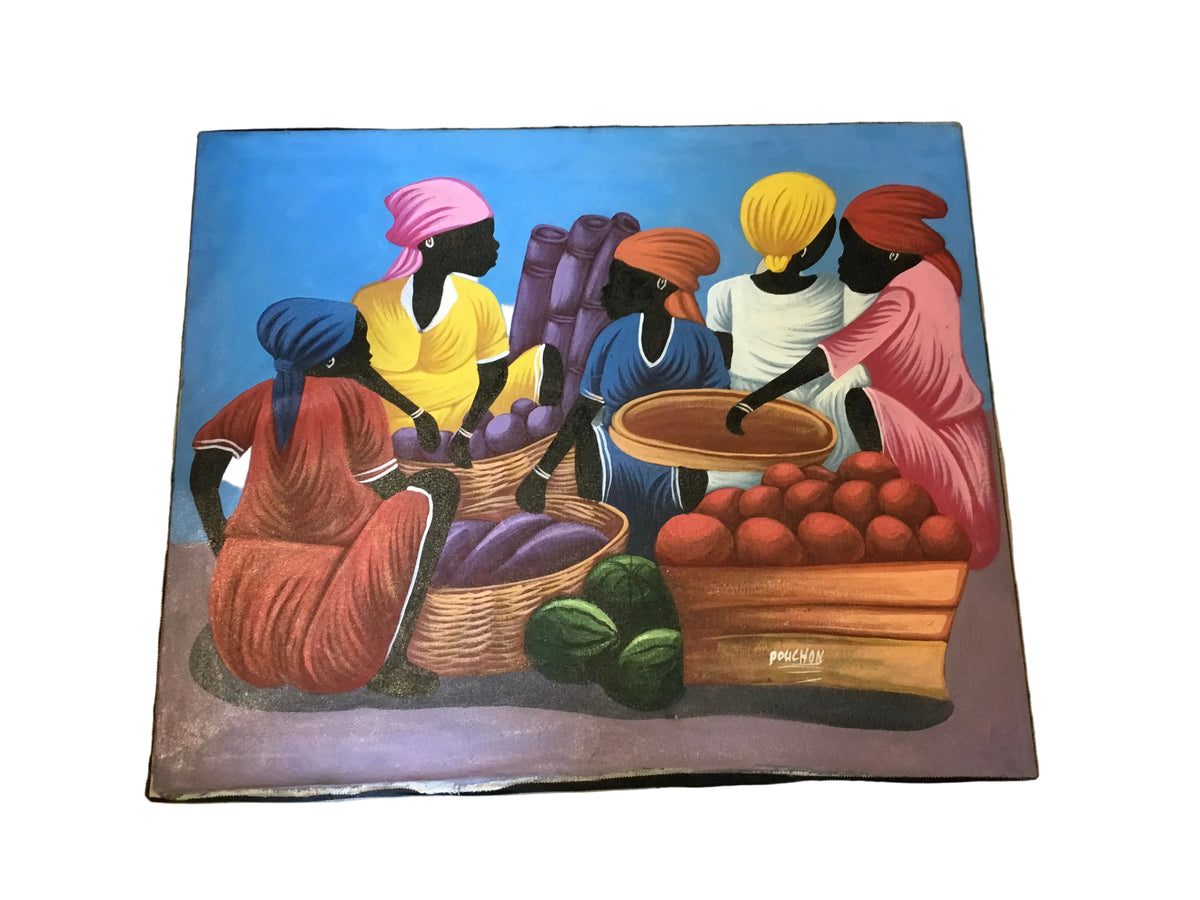 canvas painting-haitian market scene