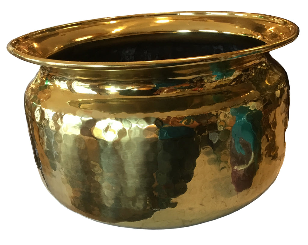 brass hammered round planter