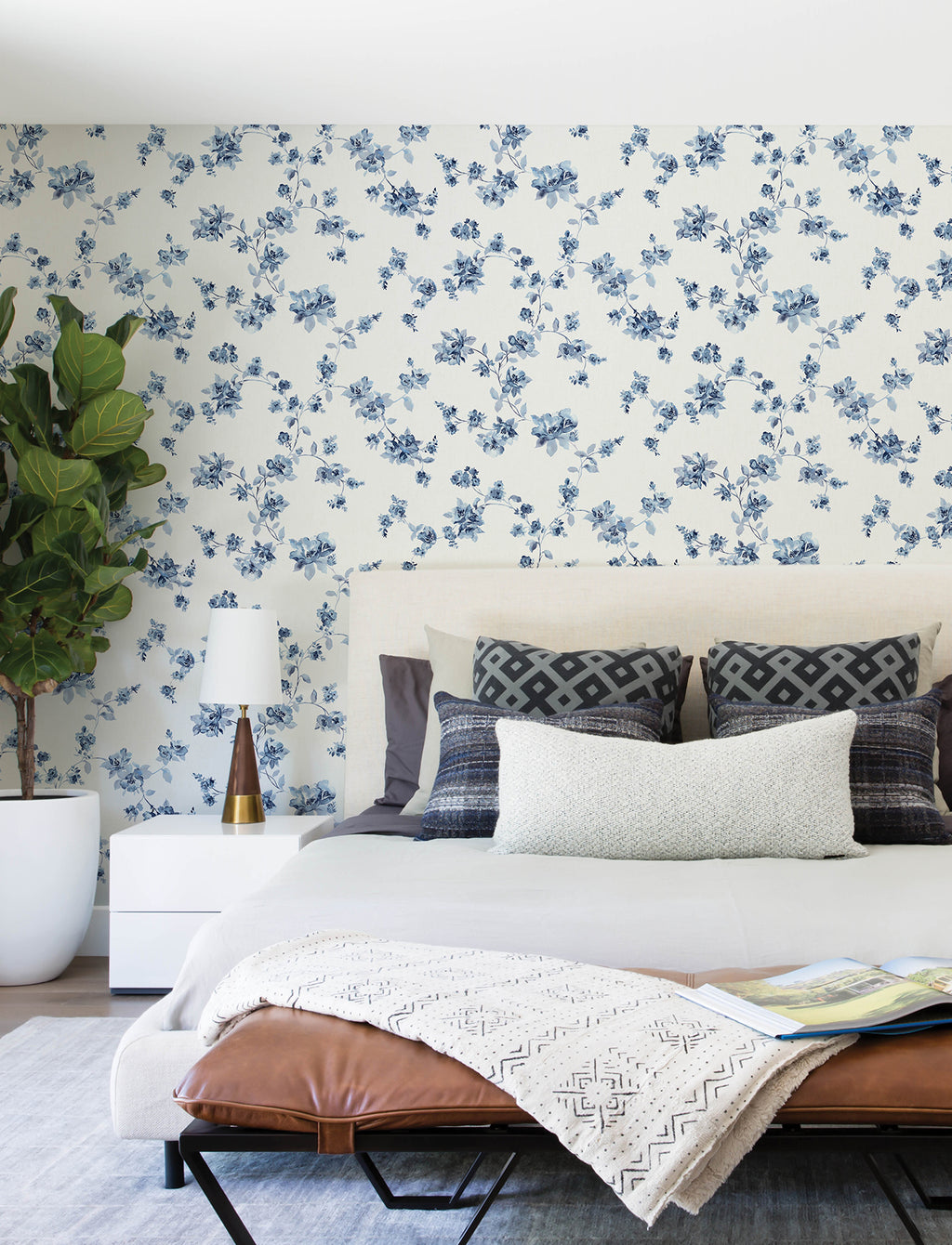 Festival Floral Wallpaper - Blue room setting
