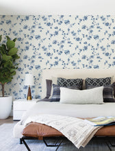 Load image into Gallery viewer, Festival Floral Wallpaper - Blue room setting