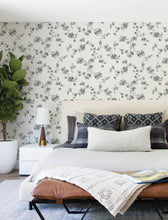 Load image into Gallery viewer, Festival Floral Wallpaper - Charcoal room setting