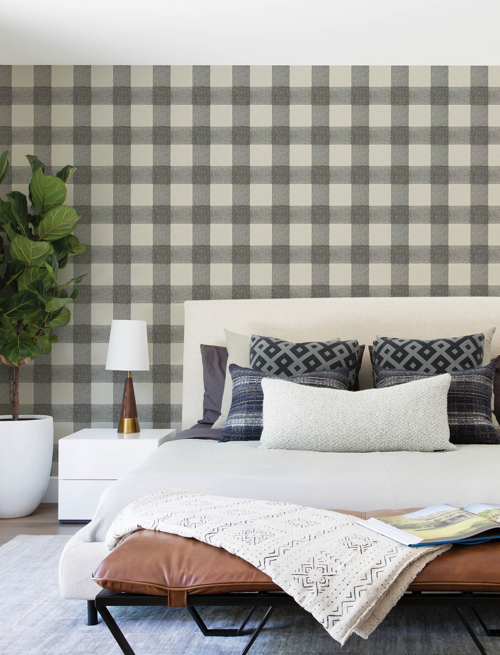 Thorpe Wallpaper - Charcoal room setting