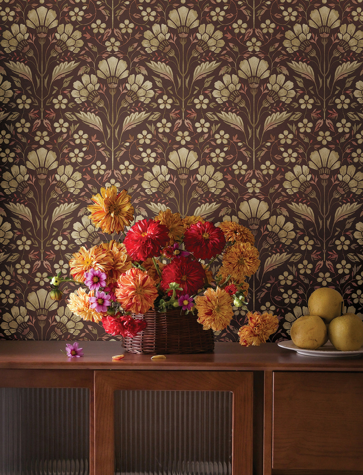 Edith Wallpaper - Burgundy room setting
