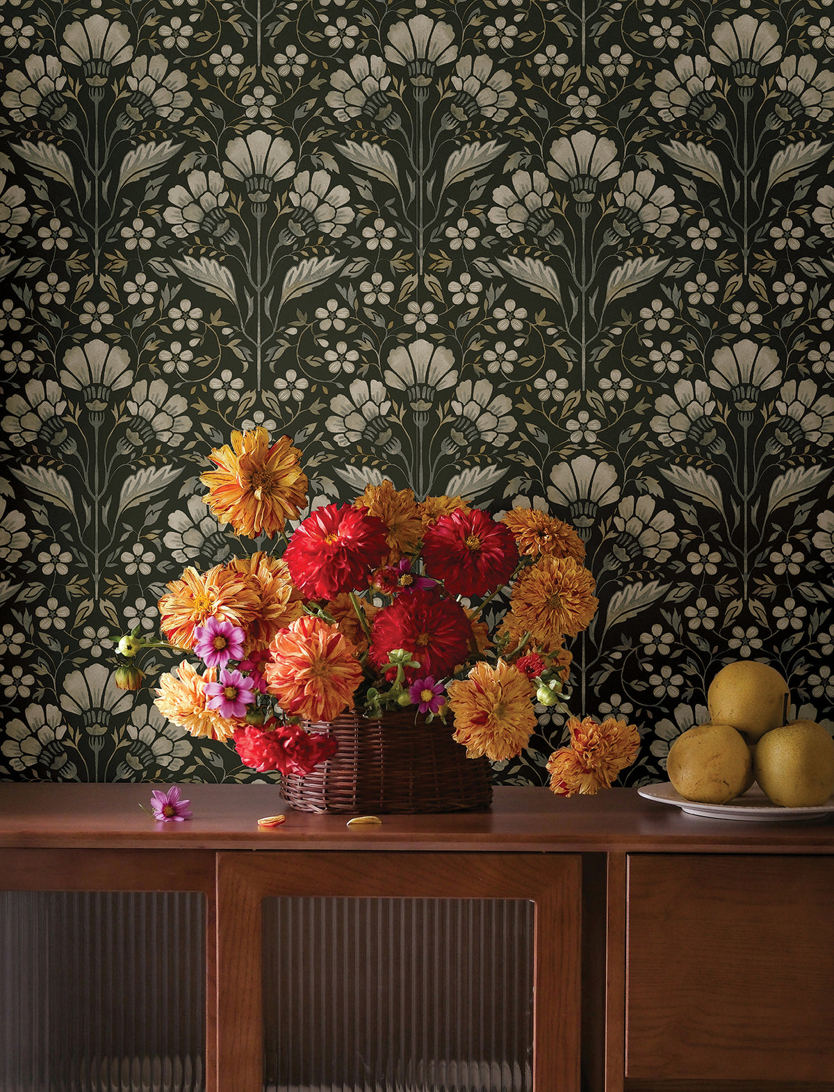 Edith Wallpaper - Black room setting