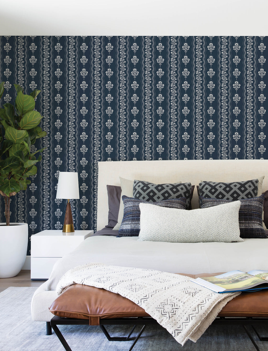 Lenea Wallpaper - Navy room setting